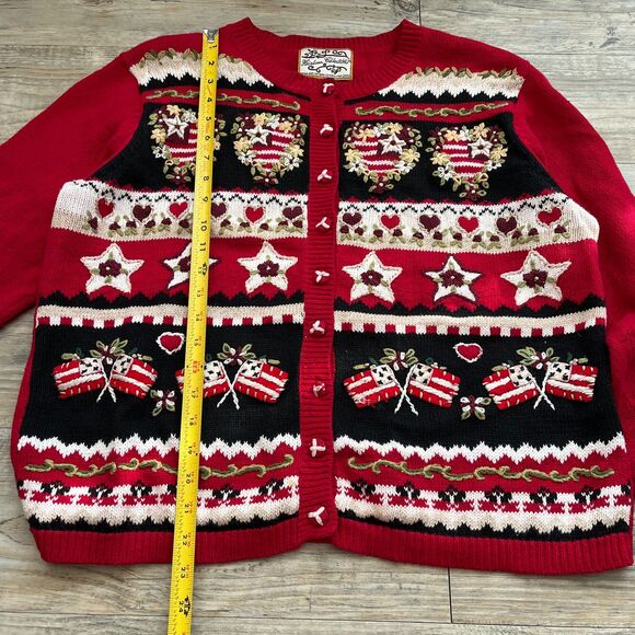 Vintage Sweater Christmas Women's Medium Holiday Cardigan Zip Embroidered Red - Picture 7 of 8